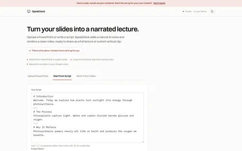 SpeakDeck Start from Script mode with a script editor